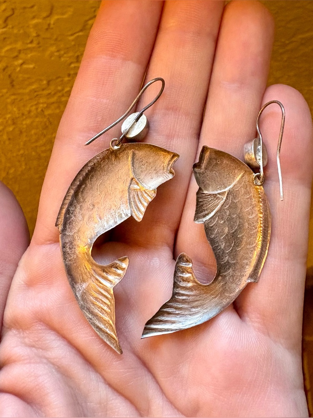 Silver Fish Earrings with Garnet Accents - Picture 2 of 2